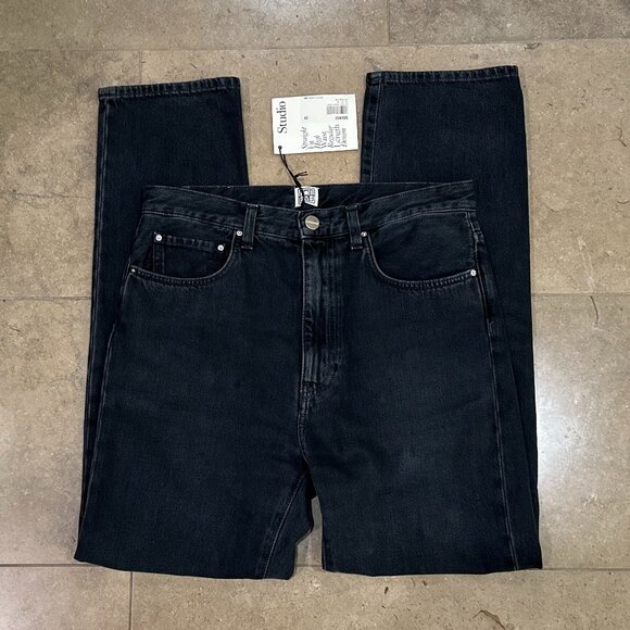 TOTEME Faded Cotton Regular-Fit Straight-Leg Denim Jeans (Vintage Black) - Picture 11 of 16